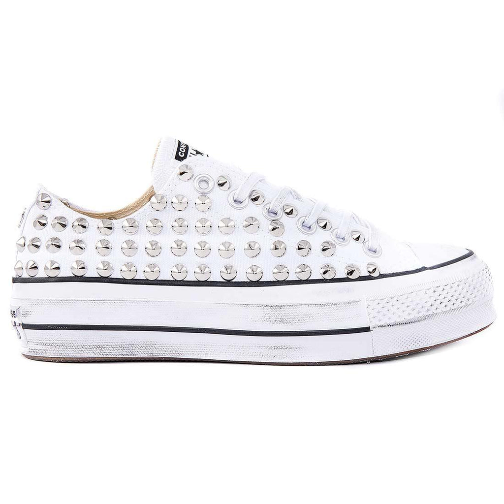 Converse All Star Basse Bianche Platform con Borchie Sped 24h