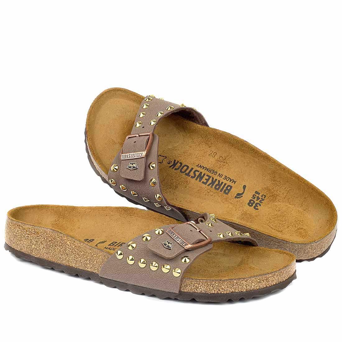Birkenstock Madrid marrone con borchie oro