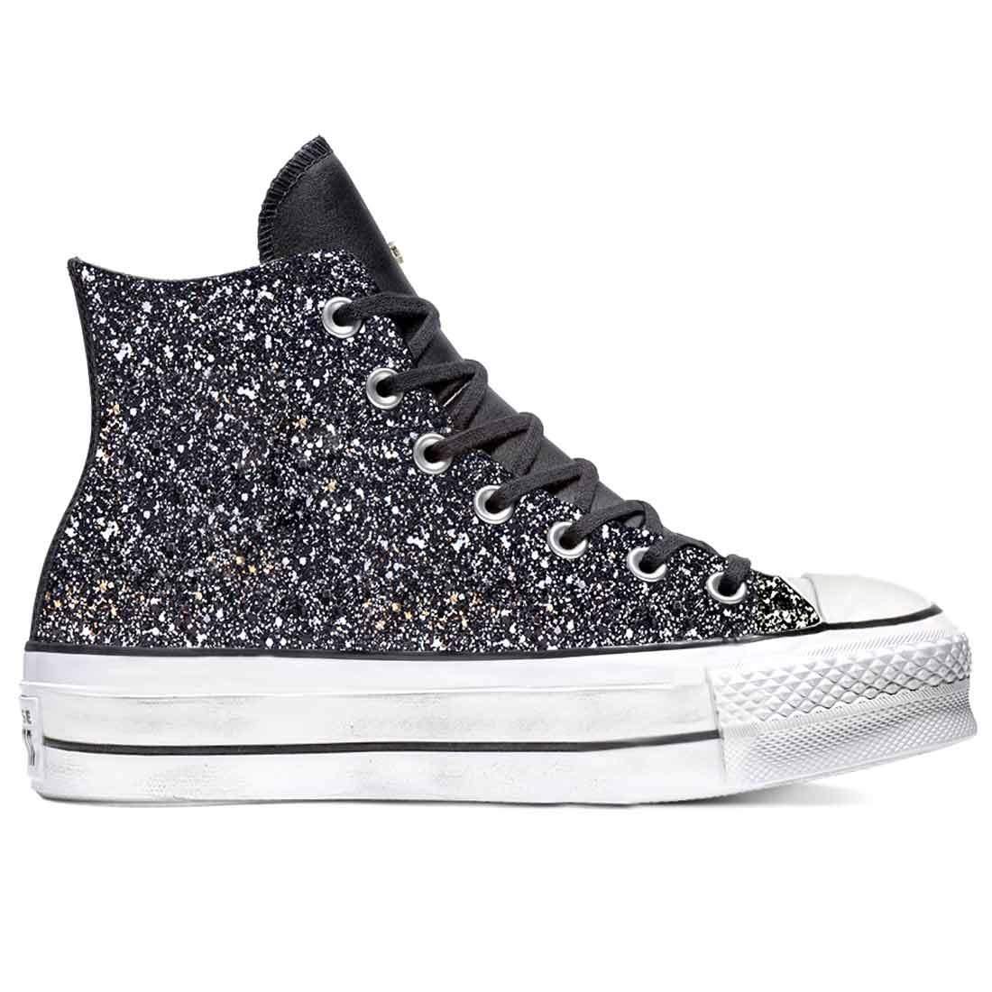 Converse Platform in Pelle con Glitter Nero Racoon-LAB – Racoon Lab