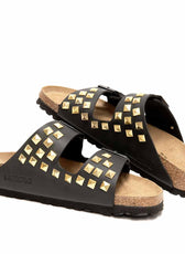 sandali borchiati birkenstock arizona neri e oro