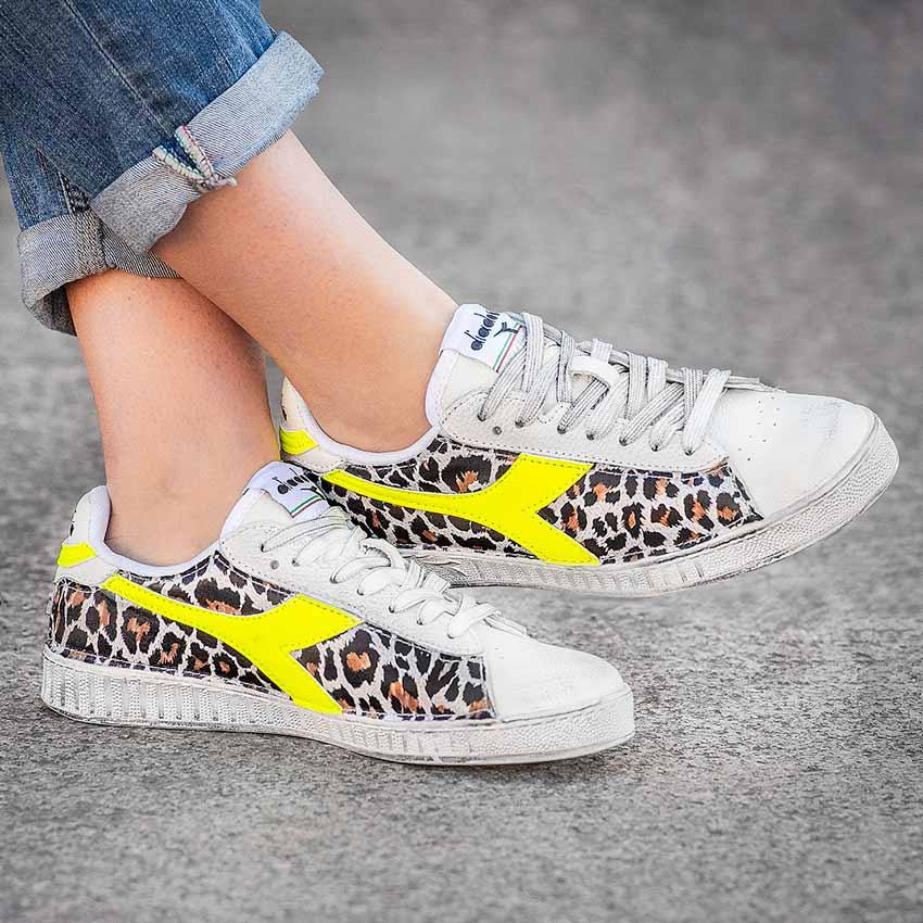 Sneakers Diadora Game low giallo fluo fluorescente leopardate animalier