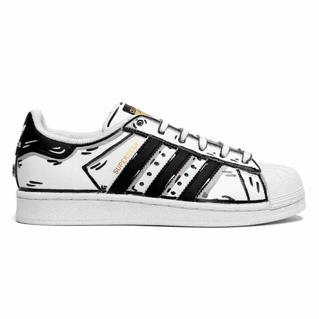 Adidas Superstar Cartoon Disegnate 2D Bianco e Nero