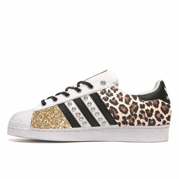 adidas superstar leopardate con brillantini oro