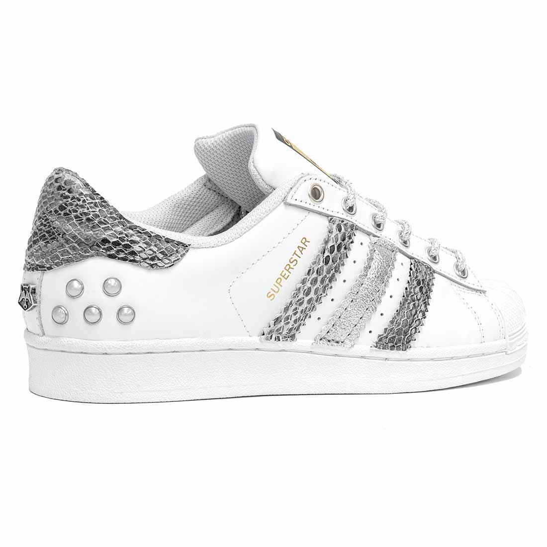 adidas superstar con perle e animalier argento