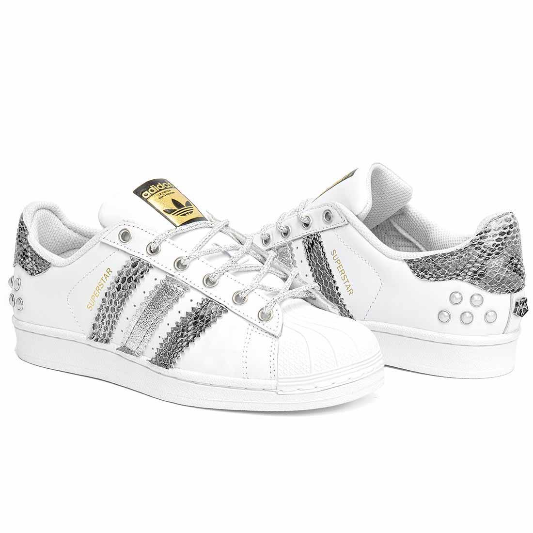 adidas superstar con perle e pitone argento