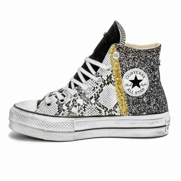 all star converse personalizzate con pitone e brillantini nero e neri