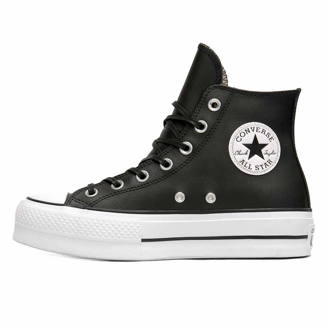 Converse All Star Platform in Pelle Nere con Stelle Racoon-LAB