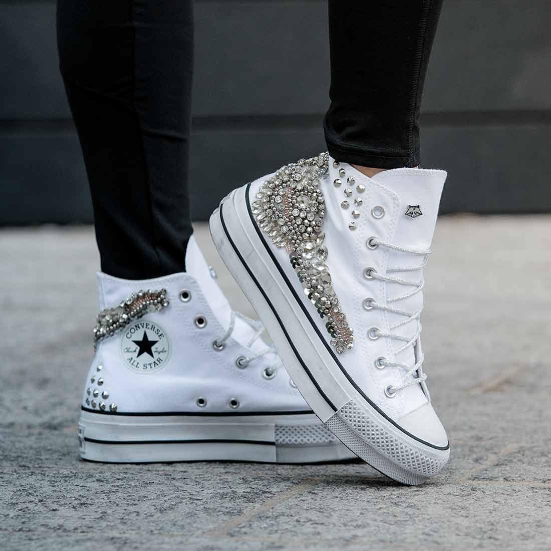 Sneakers Alte Converse All Star Bianche Alte Con Borchie Converse