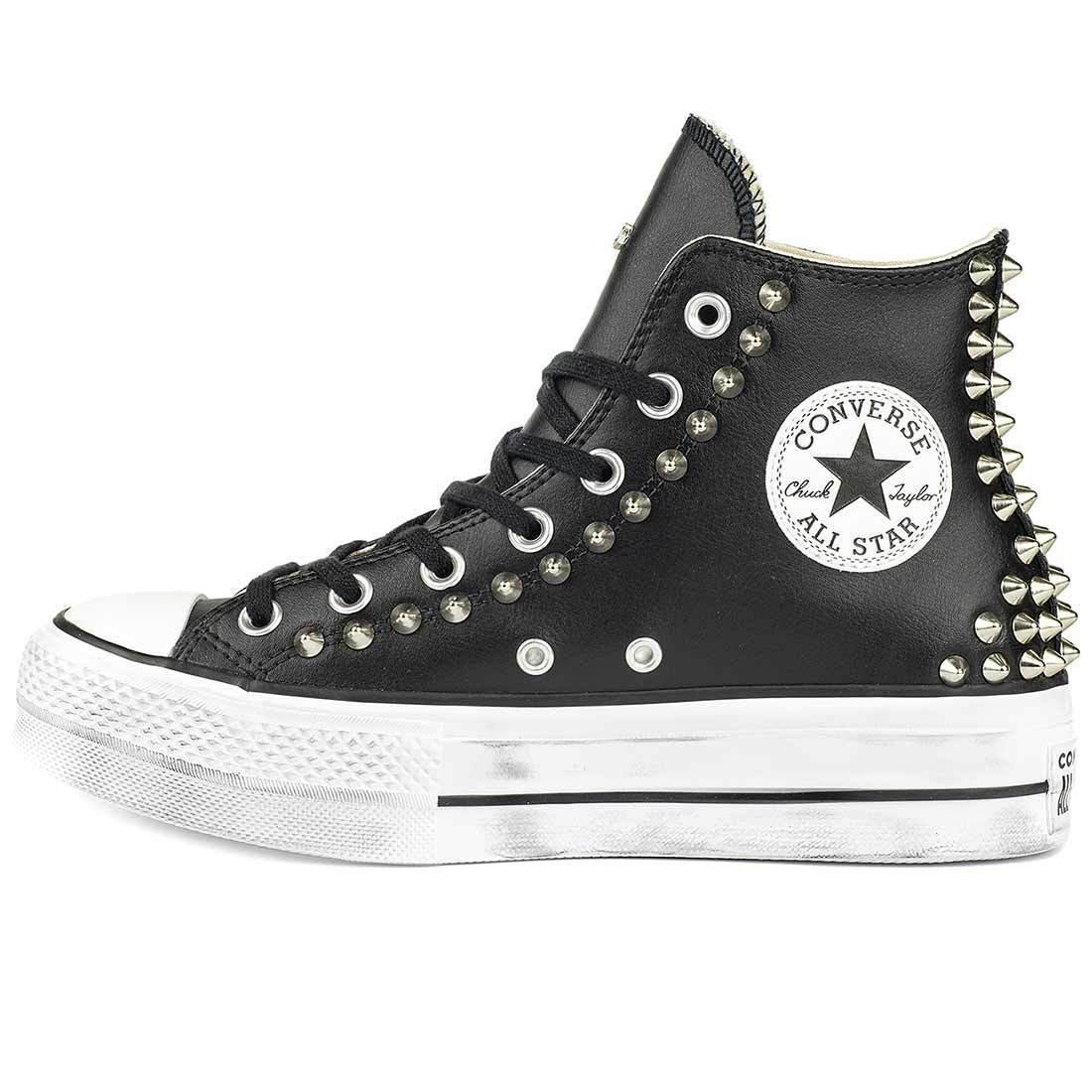 Converse All Star Platform Nere in Pelle con Borchie