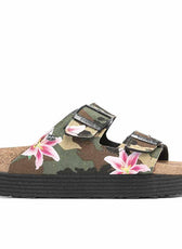 birkenstock arizona con camo e fiori rosa