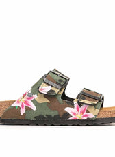 birkenstock arizona militari con fiori rosa e fucsia