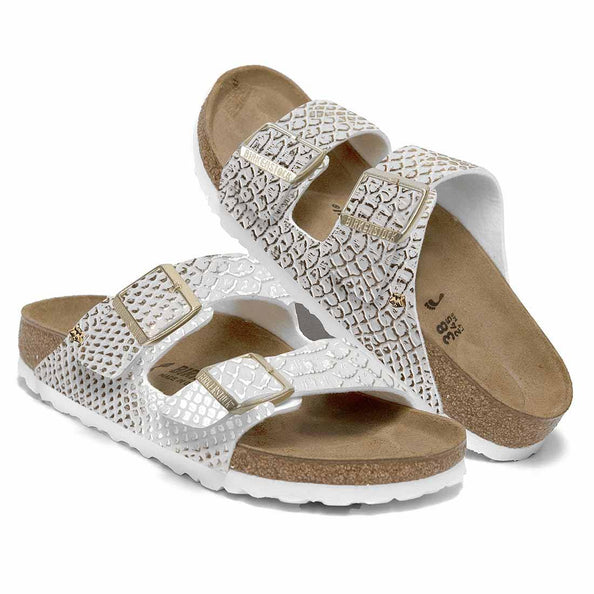 birkenstock arizona con pitone bianco e oro