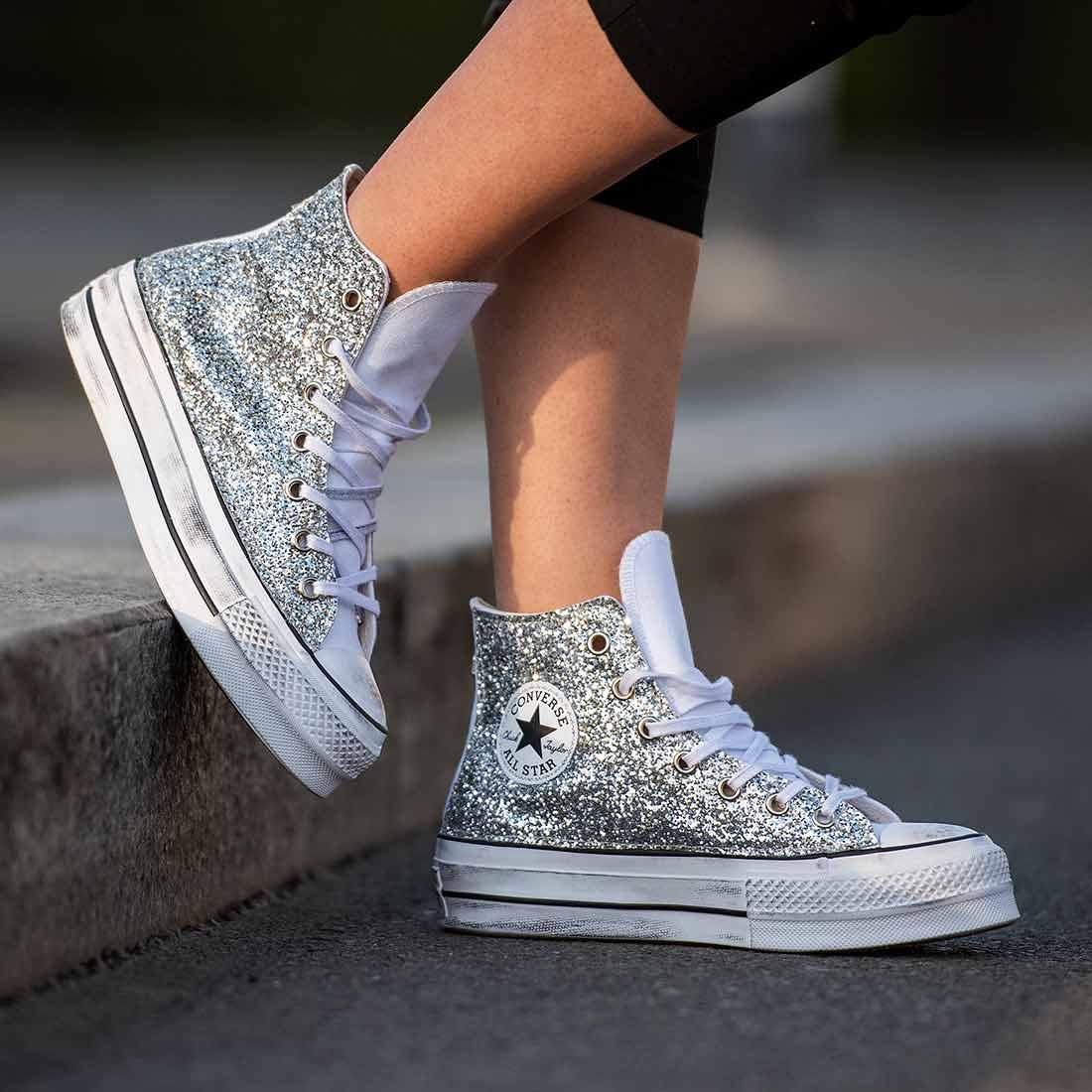 Converse Platform in Pelle con Glitter Argento Racoon-LAB