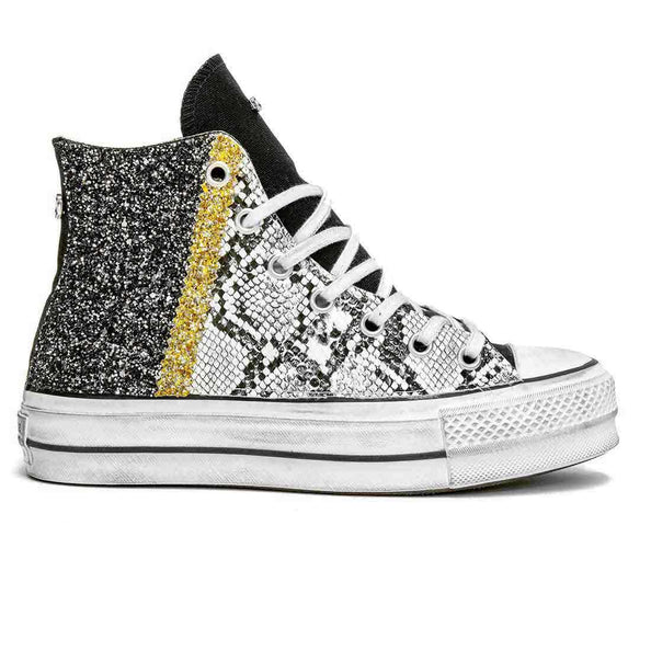 converse all star con glitter oro e nero pitonate