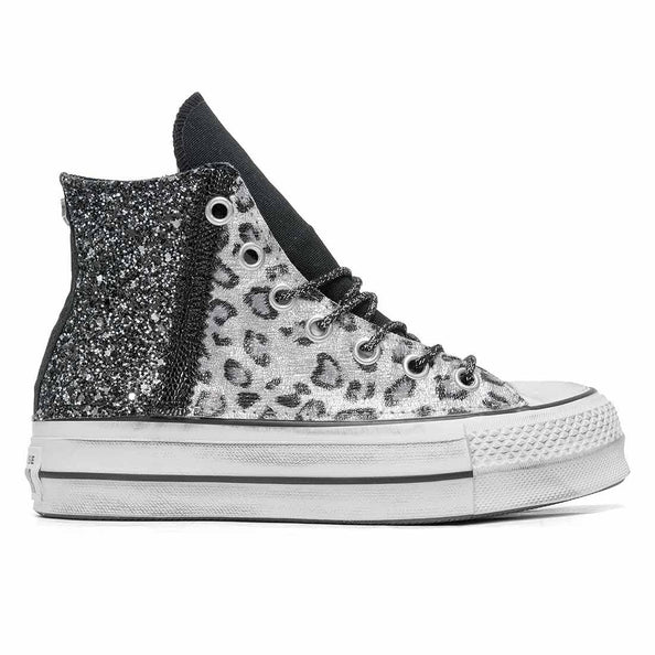 converse all star platform animalier leo con glitter argento