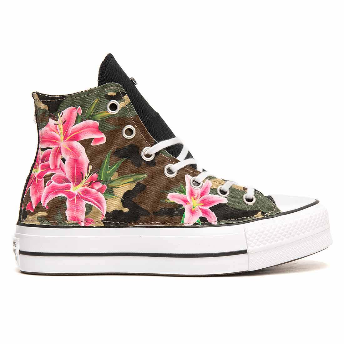 Converse All Star Alte Camouflage e Fiori rosa