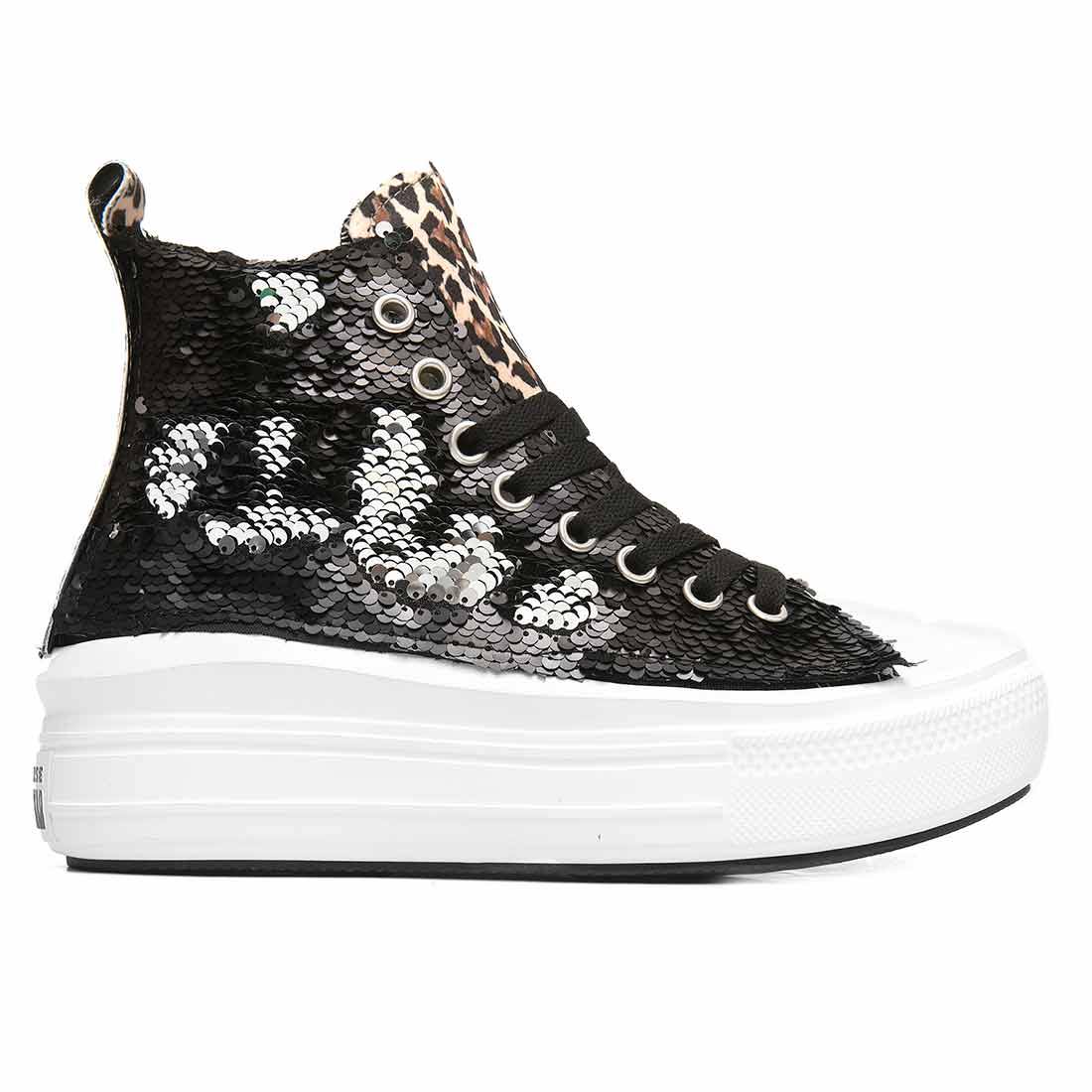 converse move leopardate con paillettes nere e argento