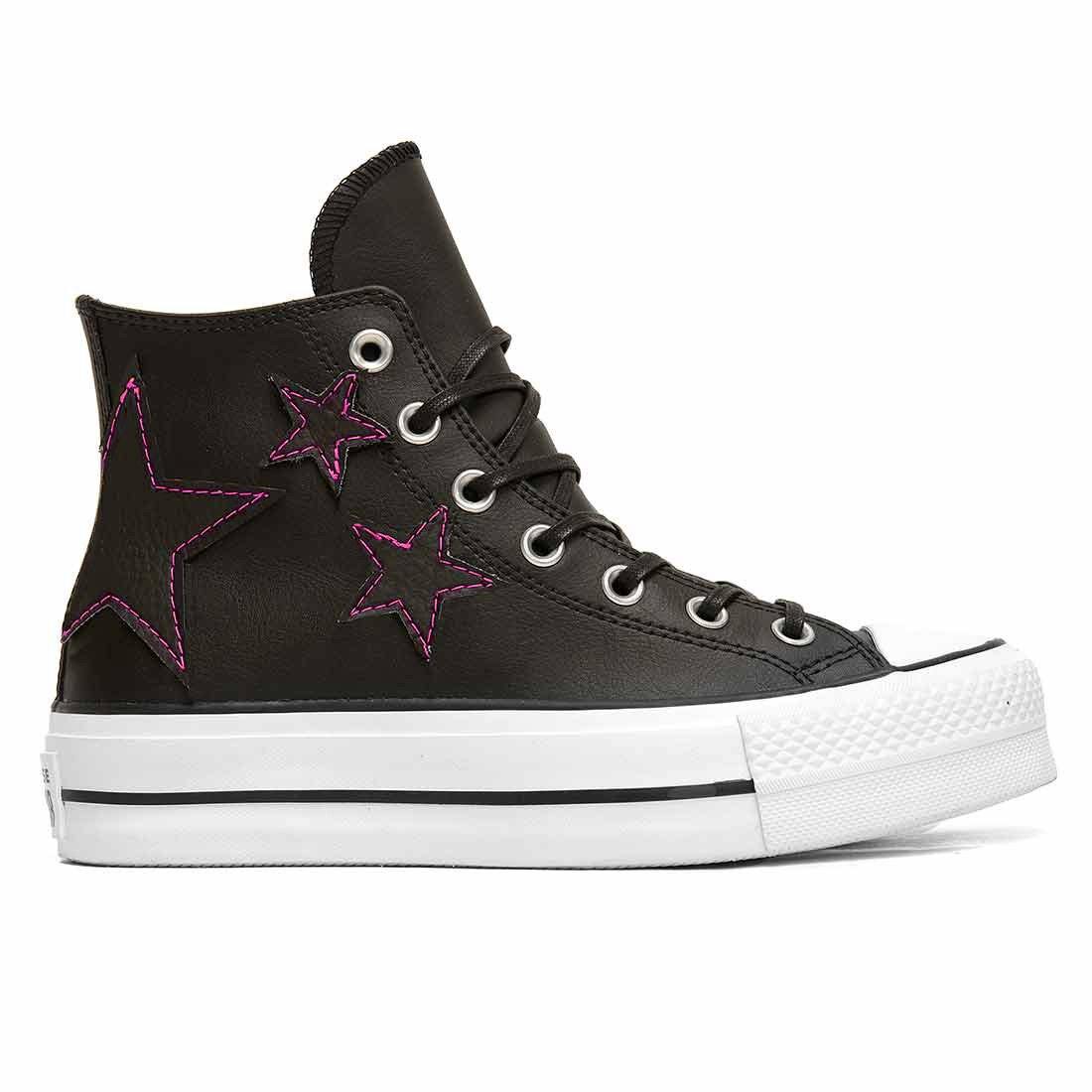 Converse All Star Platform in Pelle Nere con Stelle Racoon-LAB