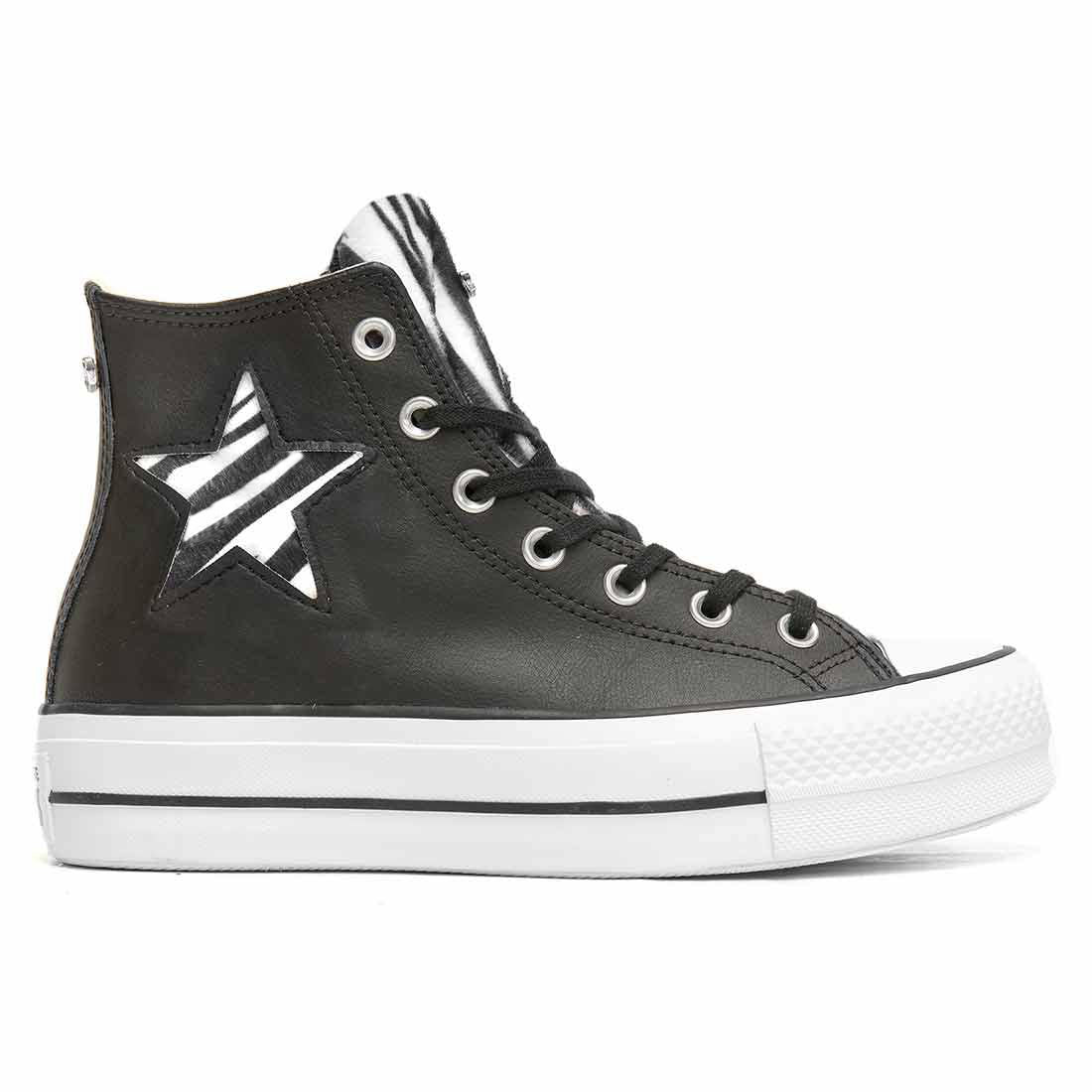 Converse All Star Platform in Pelle con Stelle Zebrate RacoonLAB