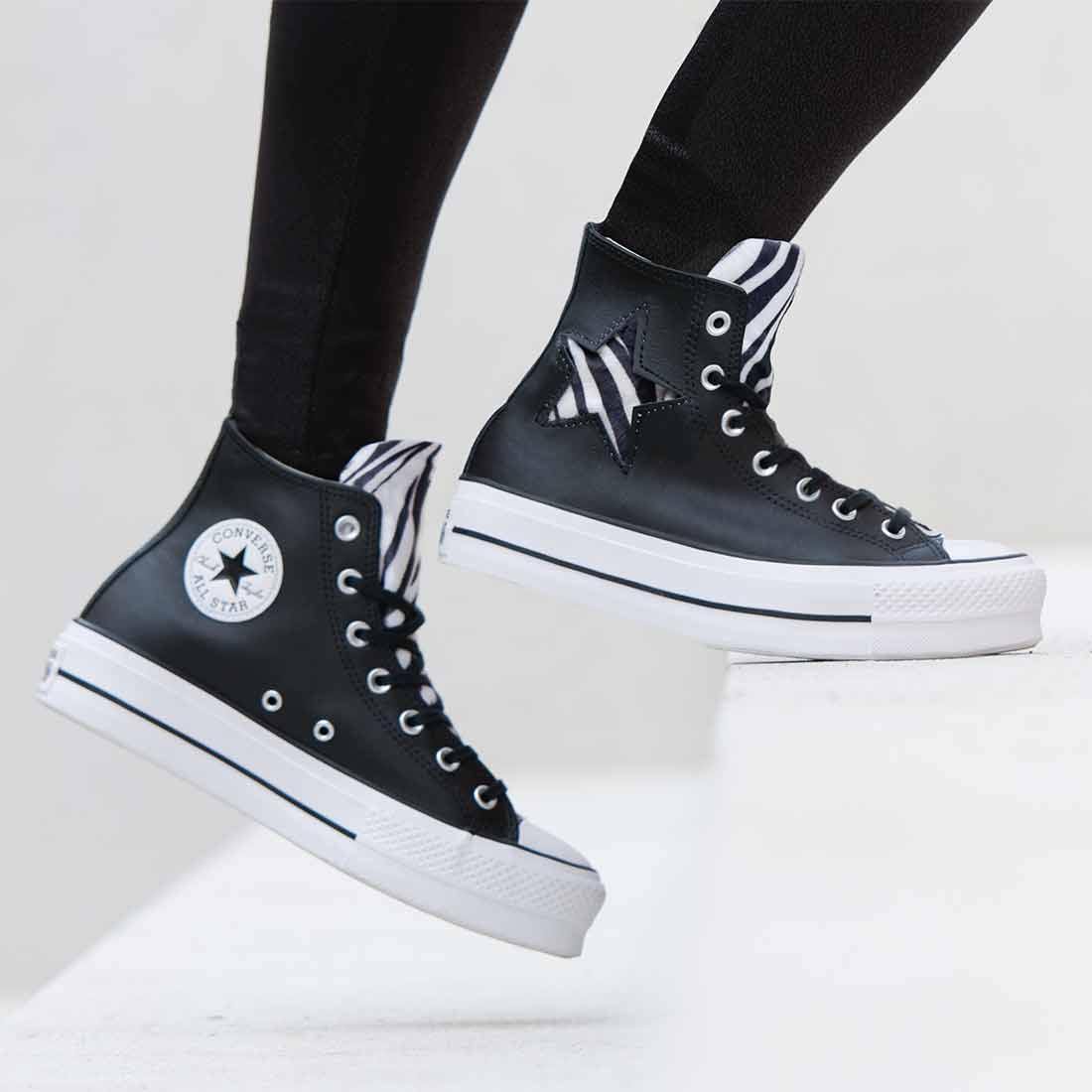 Converse All Star Platform in Pelle con Stelle Zebrate RacoonLAB