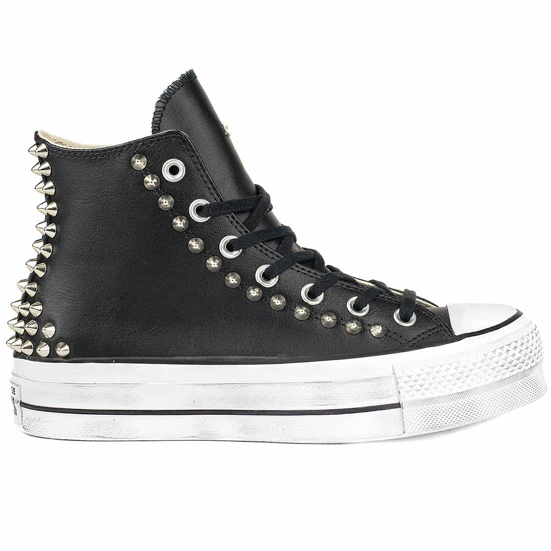 Converse All Star Platform in Pelle Nere con Borchie Racoon-LAB