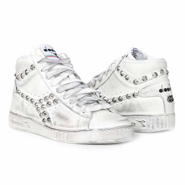 diadora game high bianche con borchiette sporcate
