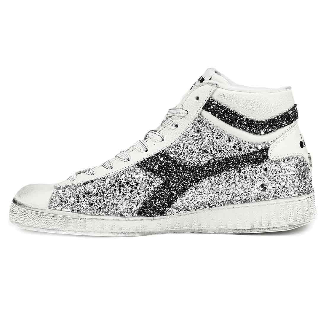 sneakers diadora game high con glitter argento e nero