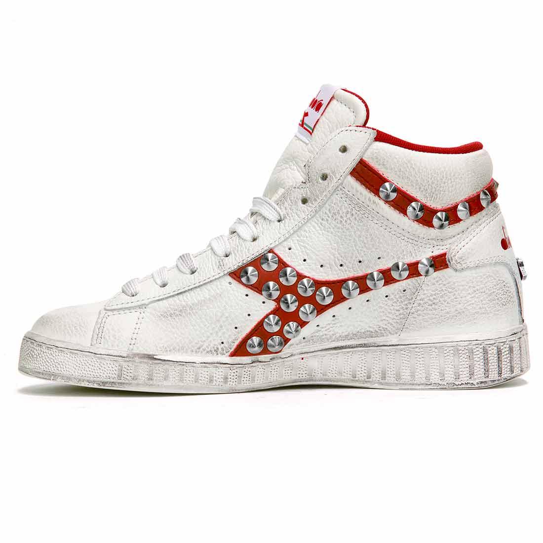 diadora game high rosse con borchie argento sporche