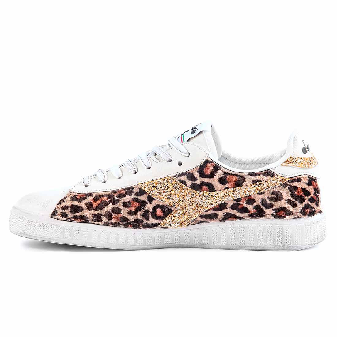 sneakers diadora custom animalier leopardato con brillantini oro