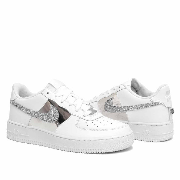 nike personalizzate con glitter argento e specchio