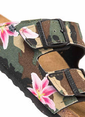 sandali birkenstock arizona personalizzate tela camouflage militare e fiori tropicali stampati a mano