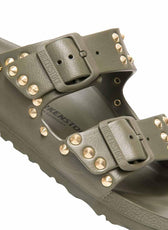 sandali birkenstock verdi militari con borchciette oro 