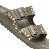 sandali birkenstock verdi militari con borchciette oro 