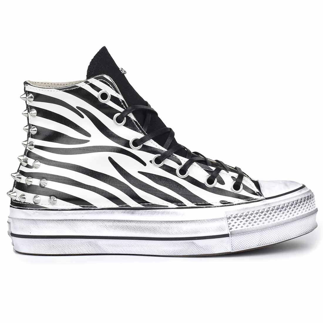 scarpe converse all star animalier zebra con borchie