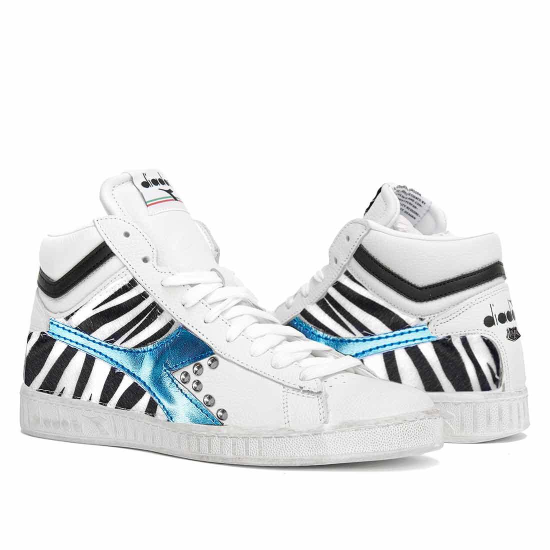 scarpe Diadora game high con zebra e specchio azzurro