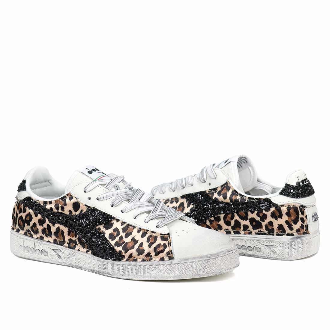 scarpe diadora leopardate e glitter nero
