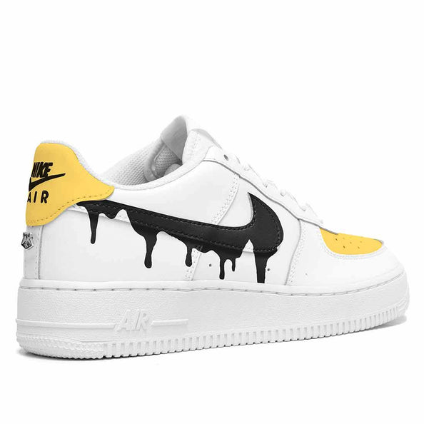 scarpe nike af1 bianche con drop di vernice gialle e nere 