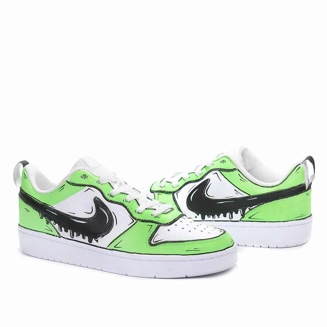 scarpe nike basse dipinte a mano effetto cartoon verde fluo