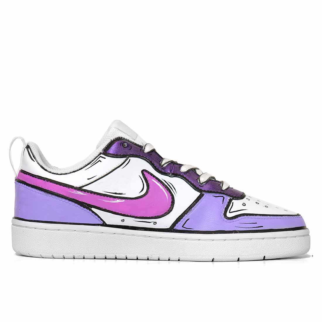 scarpe nike basse color pastello viola scuro effetto cartoon