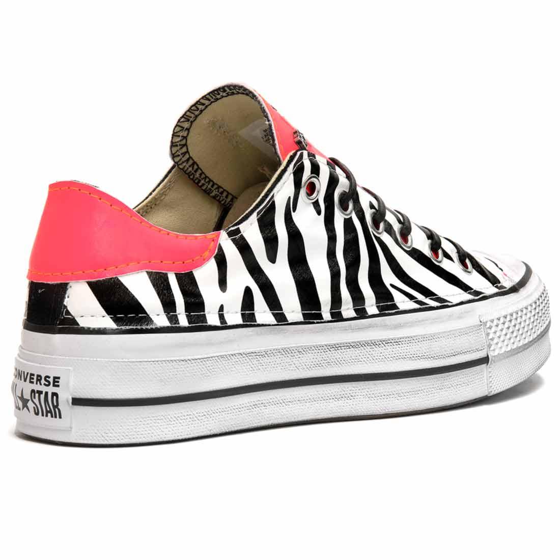 sneakers converse all star basse  personalizzate zebra e rosa effetto fluo