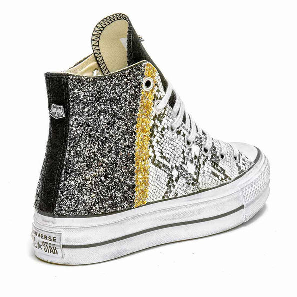 sneakers converse con pitone nero e oro