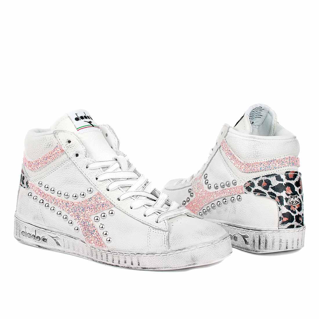 sneakers alte diadora con glitter rosa