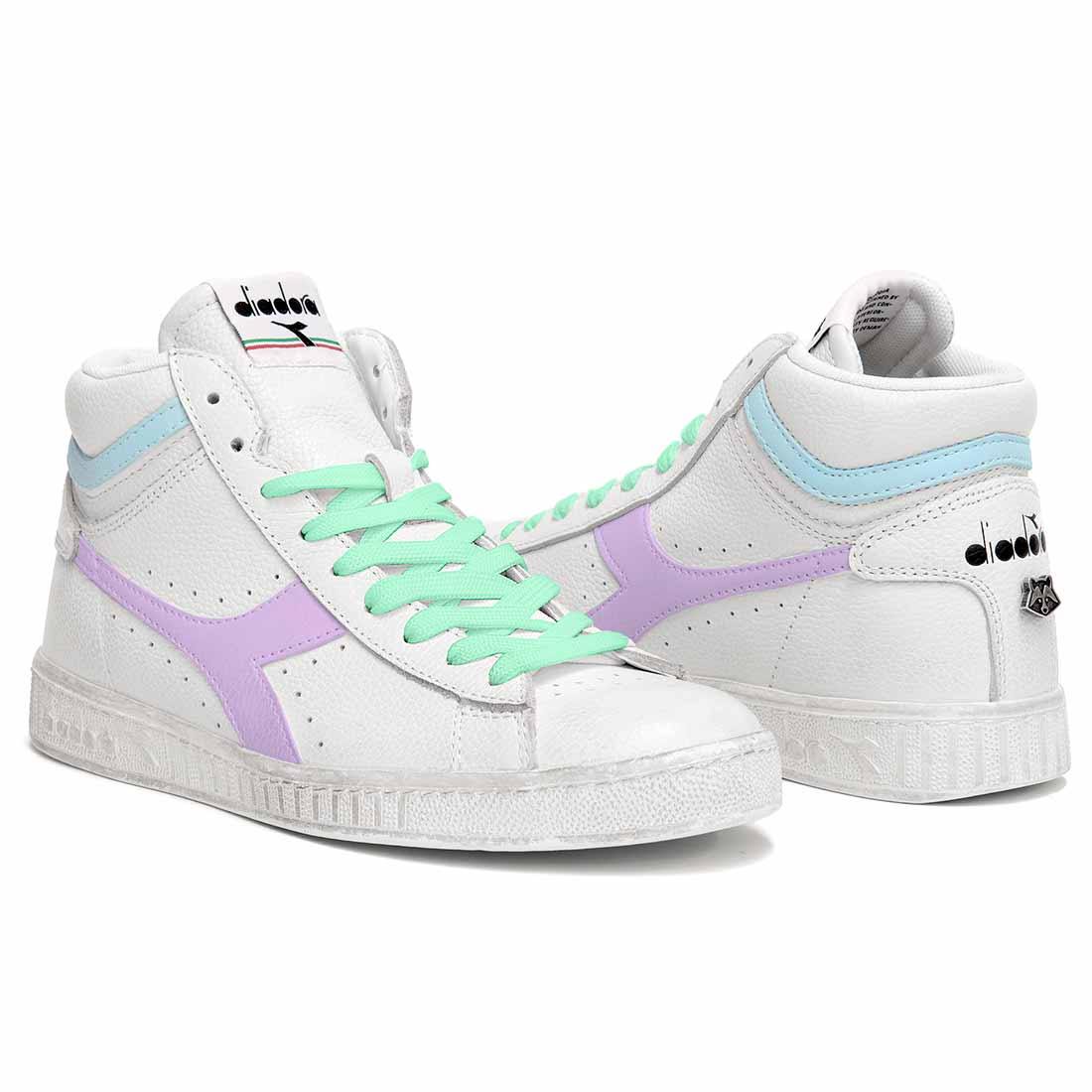 sneakers diadora game high personalizzate con colori pastello viola e azzurro