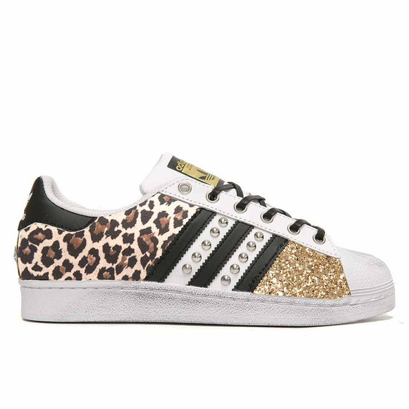 superstar personalizzate leopardate con borchiette oro